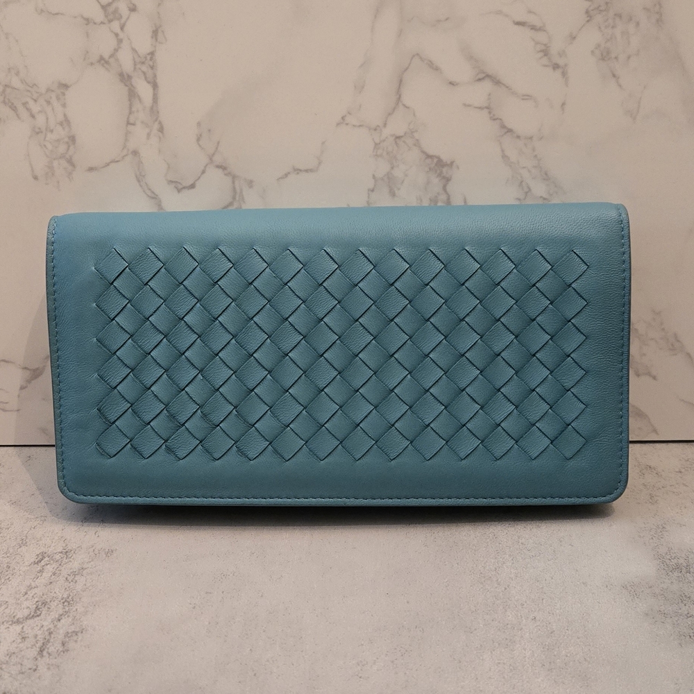 Bottega Veneta Nappa Intrecciato Continental Wallet On Chain - Blue